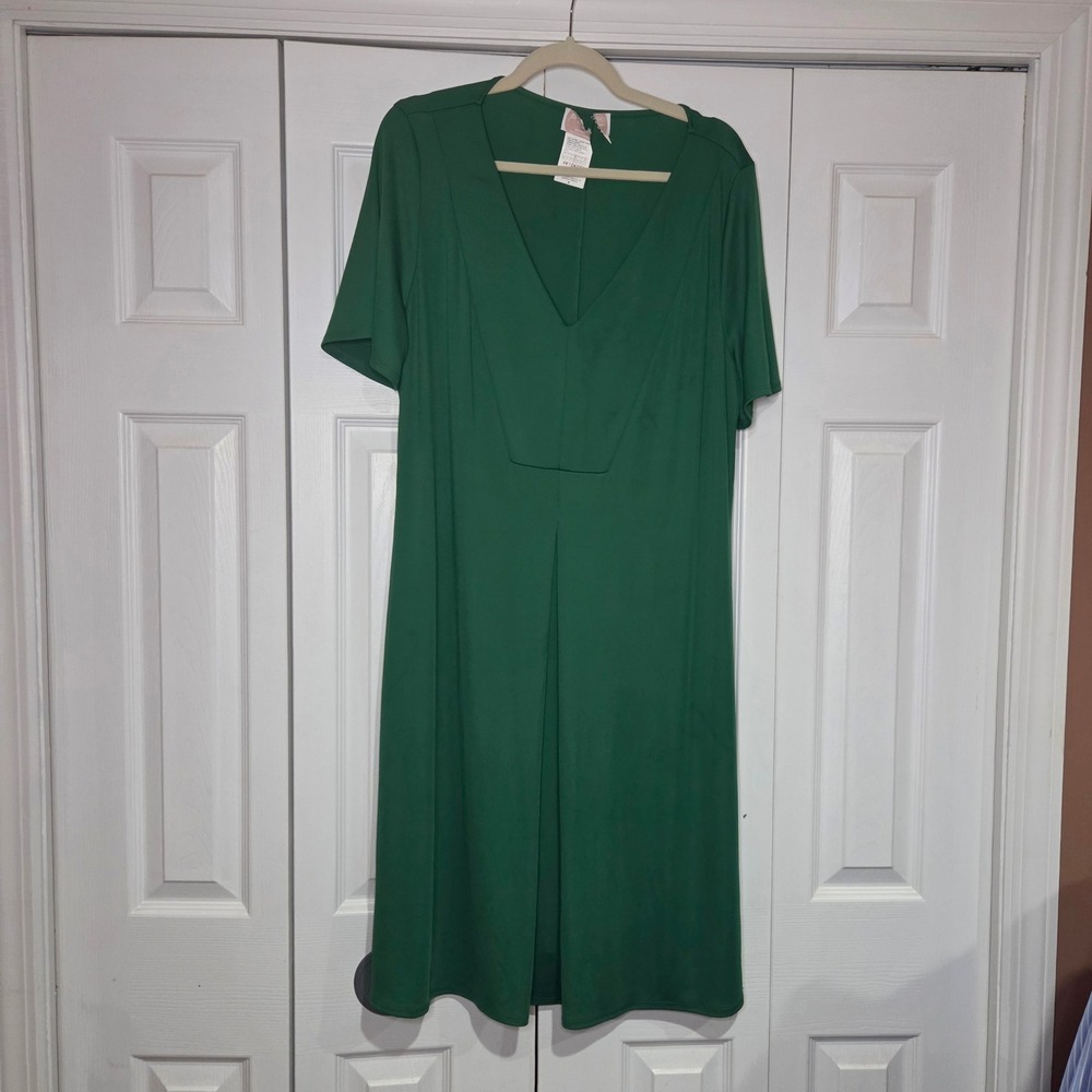 Persona by Marina Rinaldi Ortensia Jersey Dress size M (12-14) Green V-Neck Midi